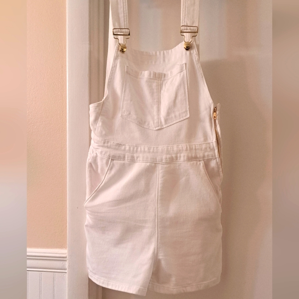 Frame Palazzo Shorts White Denim Overalls Jimpsuit/Romper Sz S EUC